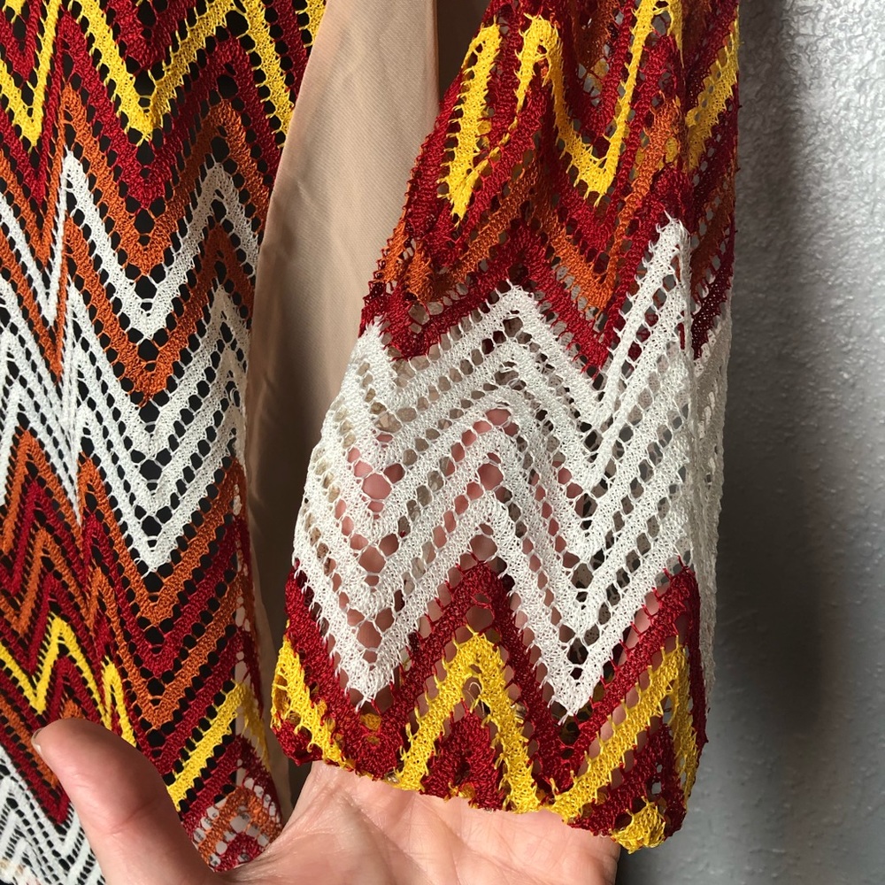 A’REVE chevron striped fall fire crochet knit shirt blouse sheer layers Sz Small - Picture 3 of 15